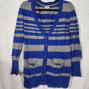 JCP Cashmere Modal Blend Long Sleeve Button Up Striped Gray Royal Blue Cardigan